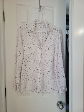 Just Living Women's White Polka Dot Button-Down Shirt Size L